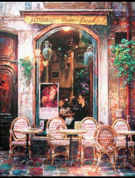 風景 Painting - デミ・ルネ・カフェの街並み 近代的な都市のシーン